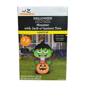 Way To Celebrate Halloween Monster with Tote 3.2 ft Airblown Inflatable New